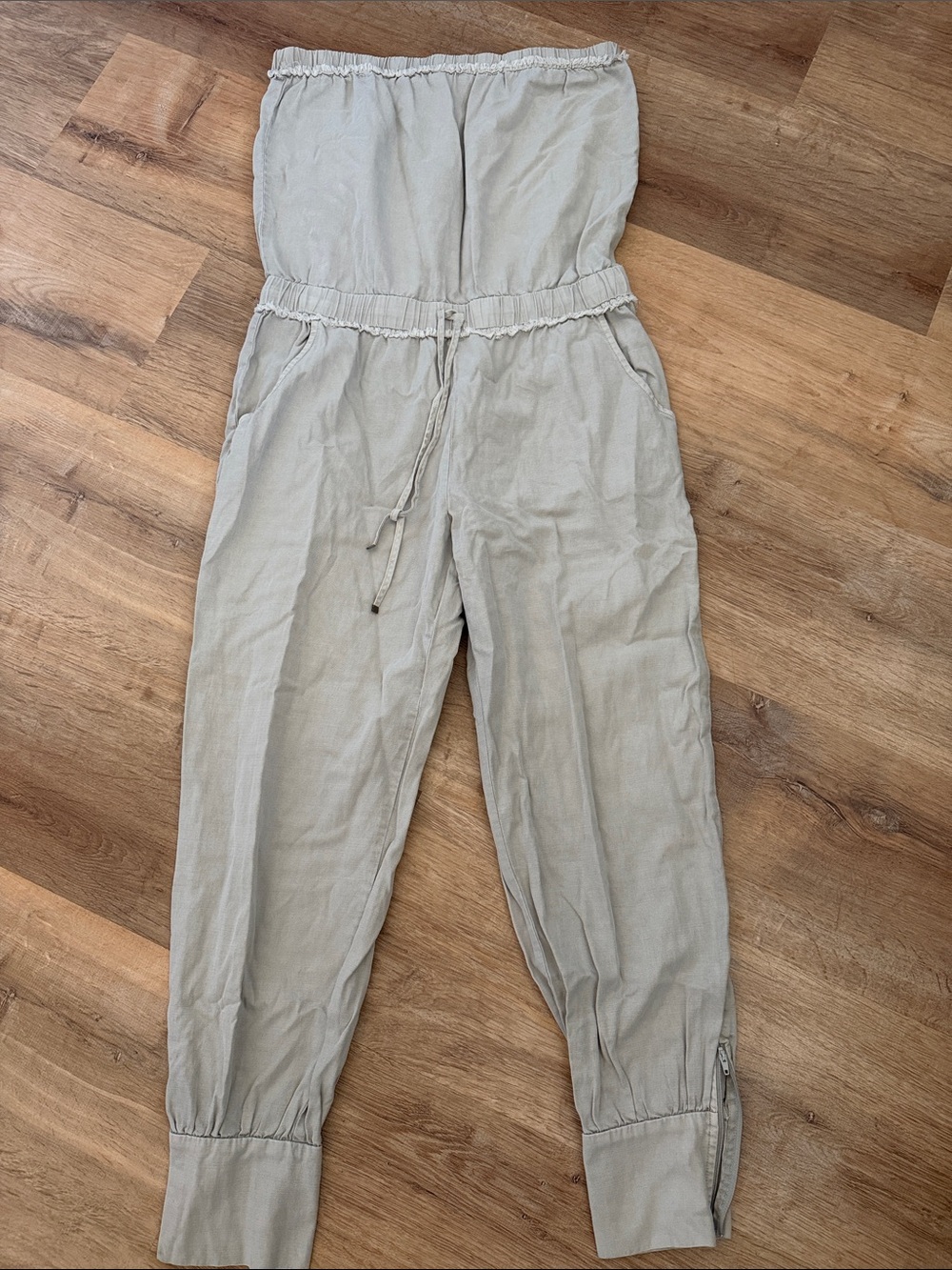Young, Fabulous and Broke Strapless Drawstring Linen-Blend Jumpsuit - Light Beig